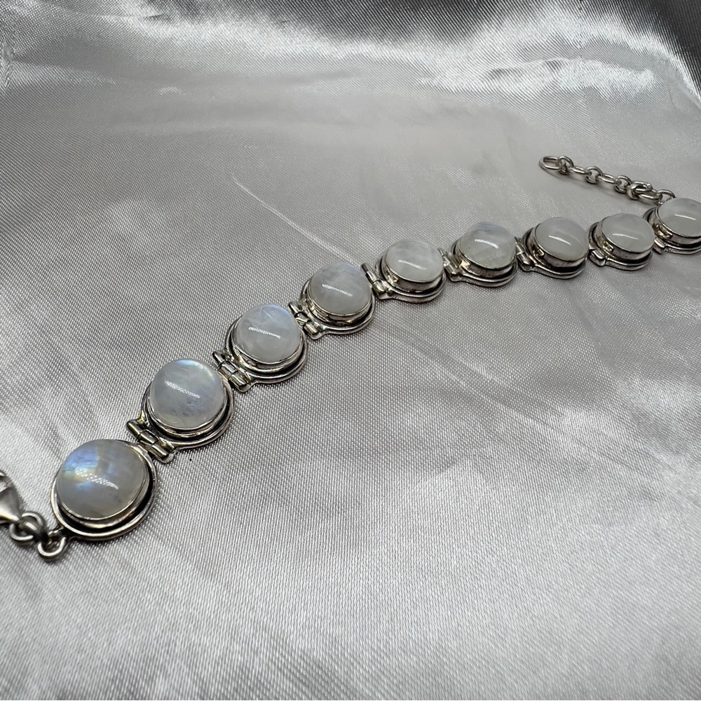 Signed 925 ARYA sterling silver rainbow moonstone bracelet with extender